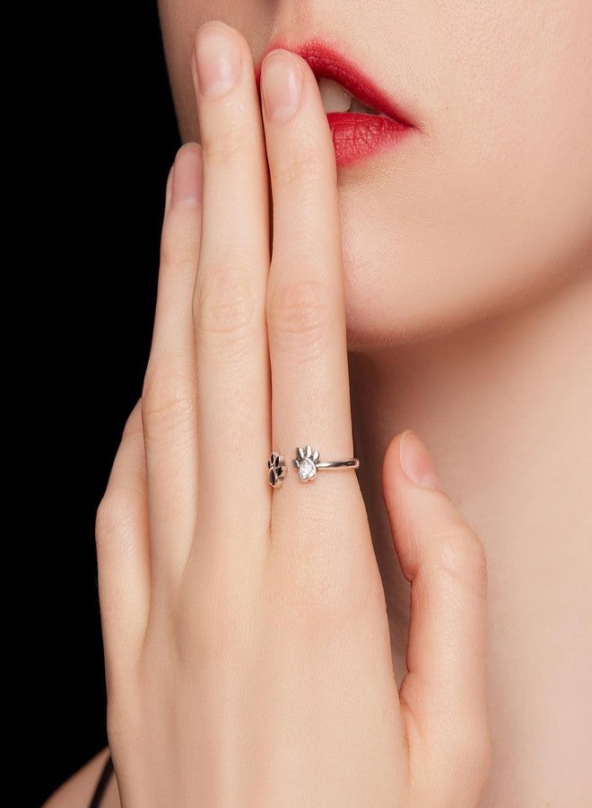 WOSTU Adjustable Paw Print Ring Sterling Silver Plated Open Cat Dog Pet Memorial Statement Rings Knuckle Bands Style Dainty Jewelry Gifts for Women Daughter Mom - Image 3